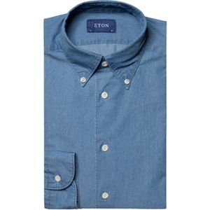 Eton business overhemd blauw denim effen katoen normale fit