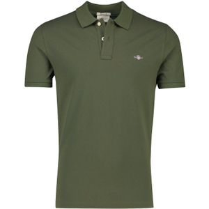 Katoenen Gant polo regular fit effen olijfgroen