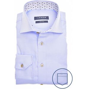 Ledub business overhemd lichtblauw borstzak effen katoen-stretch normale fit