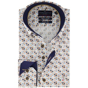Portofino overhemd blauw met print regular fit button-down boord