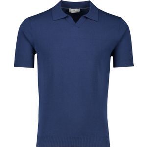 Thomas Maine t-shirt blauw v-hals en polo kraag katoen-stretch