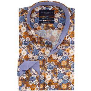 Portofino overhemd tailored fit blauw/bruin geprint