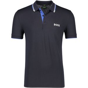 Hugo Boss polo blauw effen katoen normale fit 3-knoops