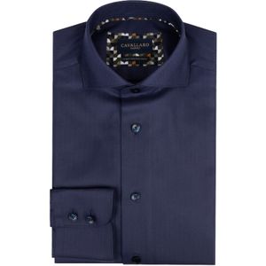 Cavallaro Spino business overhemd donkerblauw effen katoen slim fit