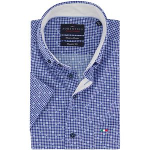 Portofino casual overhemd korte mouw  blauw met stippen print