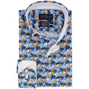 Portofino casual overhemd wijde fit blauw geprint 100% katoen