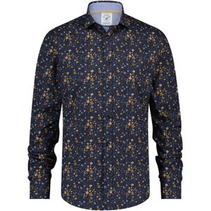 Casual overhemd A Fish Named fred donkerblauw met print slim fit