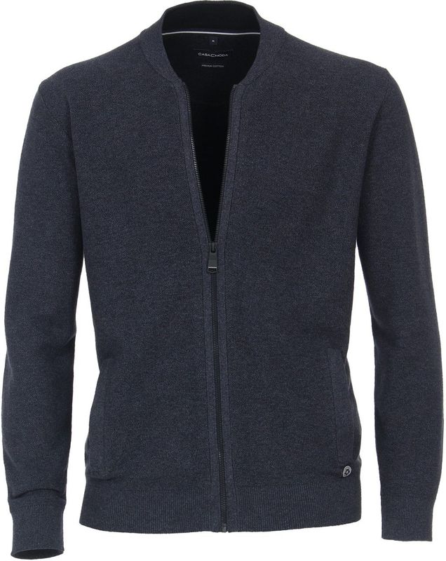 Casa Moda vest donkerblauw effen katoen rits