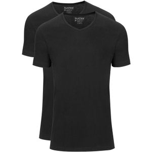 Slater t-shirt effen katoen zwart v hals 2-pack