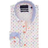 Portofino casual overhemd mouwlengte 7 wit drankjes print katoen tailored fit
