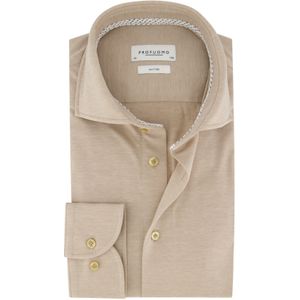 Knitted Profuomo overhemd katoen slim fit beige