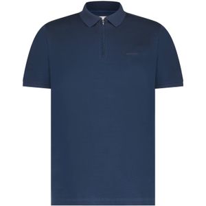 State of Art polo wijde fit donkerblauw effen katoen rits