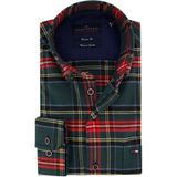 Portofino casual overhemd wijde fit groen rood geruit katoen flannel