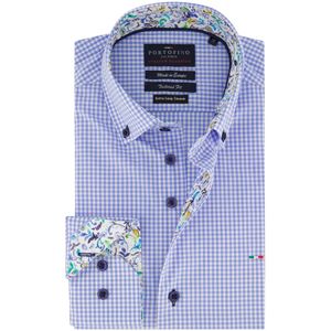 Portofino casual overhemd mouwlengte 7 normale fit blauw geruit