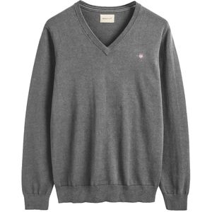 Katoenen Gant sweater v-hals effen grijs