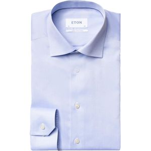 Lichtblauwe slim fit Eton overhemd mouwlengte 7 katoen