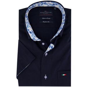 Portofino casual overhemd korte mouw wijde fit navy button down boord effen katoen