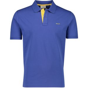 Gant polo normale fit blauw met gele details effen katoen, stretch