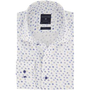 Profuomo zakelijk overhemd  wit blauw geprint katoen slim fit