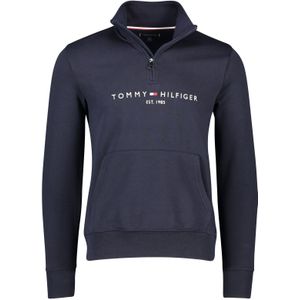 Trui met rits Tommy Hilfiger opstaande kraag donkerblauw effen katoen