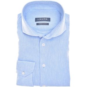 Ledub zakelijk overhemd mouwlengte 7 Modern Fit New normale fit lichtblauw gemêleerd linnen