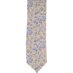 Profuomo geprint bloemetjes stropdas blauw/beige zijde
