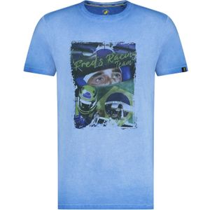 A Fish Named Fred t-shirt blauw racing print 100% katoen