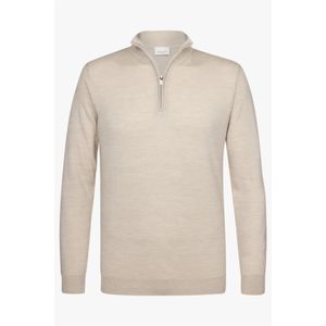 wollen Profuomo trui beige effen half zip normale fit