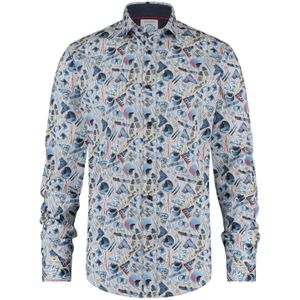 A Fish Named Fred casual overhemd  lichtblauw geprint katoen slim fit