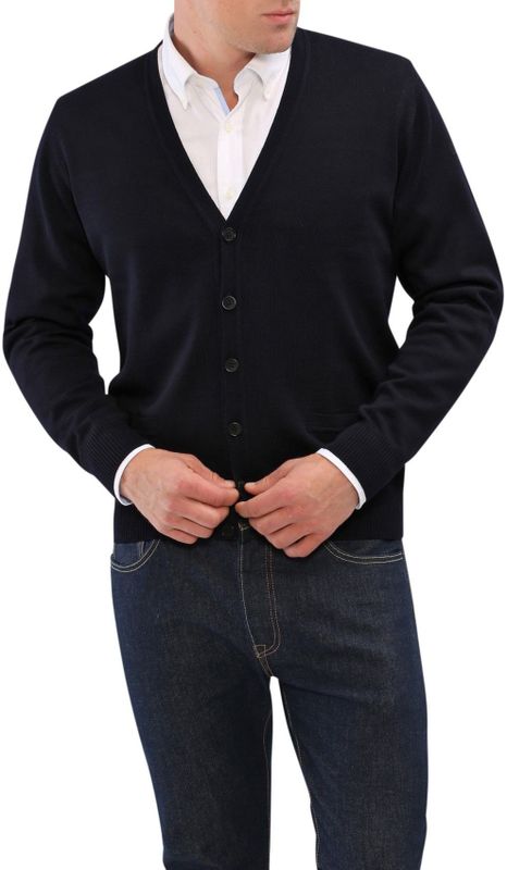 Maerz herenvest marineblauw merino met zakken