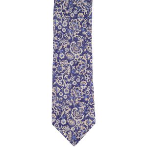 Profuomo zijde bloemetjes stropdas donkerblauw geprint