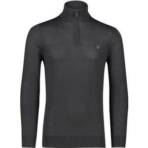 trui Lyle&Scott grijs half zip effen merinowol slim fit