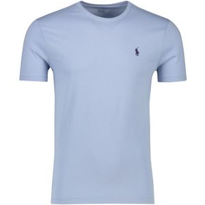 Polo Ralph lauren t-shirt lichtblauw ronde hals Custom Slim Fit effen katoen 100%