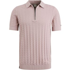 Polo met rits Cast Iron normale fit roze effen katoen