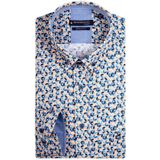 Giordano casual overhemd wijde fit geel met blauw geprint katoen