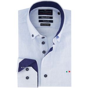 Portofino casual overhemd mouwlengte 7 normale fit lichtblauw effen linnen button-down boord