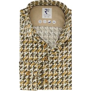 katoenen overhemd mouwlengte 7 R2 bruin geprint slim fit