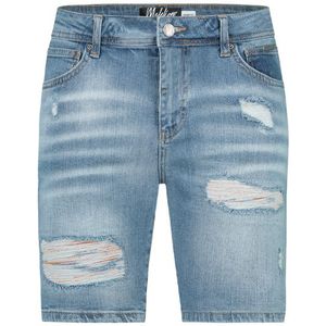 Malelions Biker Denim Short - Light Blue/Orange 28