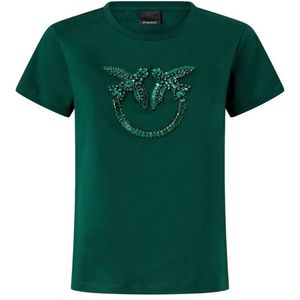 Pinko Quentin T-Shirt Jersey Ricamo Logo C- Verde Vena L