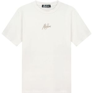 Malelions Striped Signature T-Shirt - Off White/Taupe M