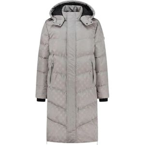 Malelions Women Monogram Long Puffer Jacket - Grey XXS