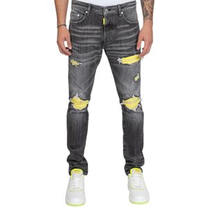Neon Ripped Biker Label Jeans - Denim Grey 29