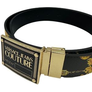 Men Logo Print Belt - Black/Gold 85