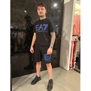 EA7 Logo Print Shorts - Black/Blue M