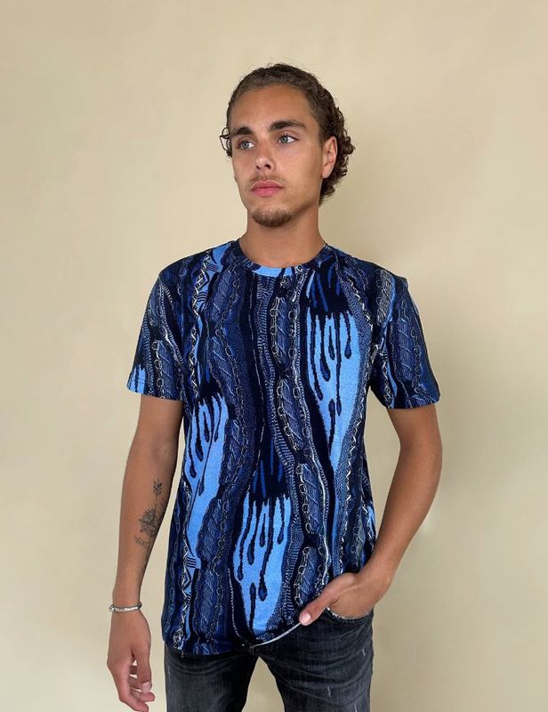 Carlo Colucci - C3486 - T-shirt - Créme/Blauw - 3D Knit-Print