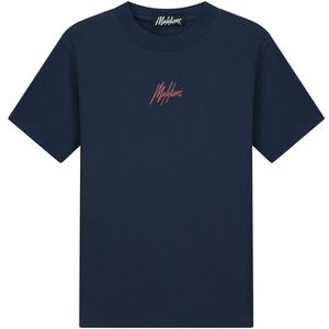 Malelions Striped Signature T-Shirt - Navy/Coral XXL