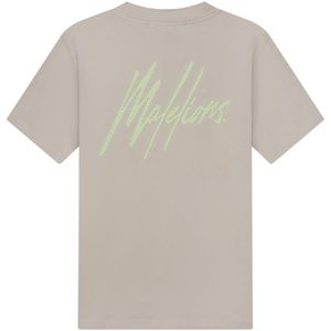 Malelions Striped Signature T-Shirt - Taupe/Light Green XXS