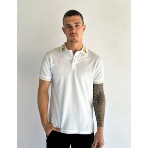 Men Watercolor Collar Polo - White/Gold L