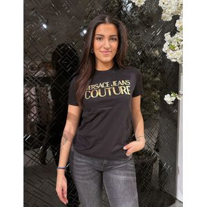 Women Logo Thick Foil T-Shirt - Black/Gold XS