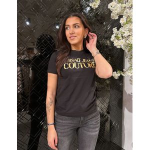 Versace Jeans Couture Women Logo Thick Foil T-Shirt - Black/Gold